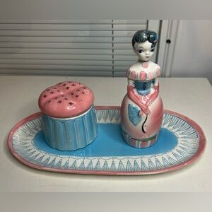 Vintage Earl Bernard 3 Piece Vanity Set Perfume Bottle, Powder Jar & Tray